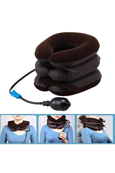 Twinkle Mart Inflatable Air Compressor Neck Cervical Traction Collar Massage Pillow, Brown, One Size