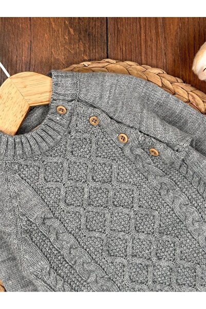 Kids Kingdom Knitwear Knitted Patterned Button Detailed Baby Boy Jumpsuit