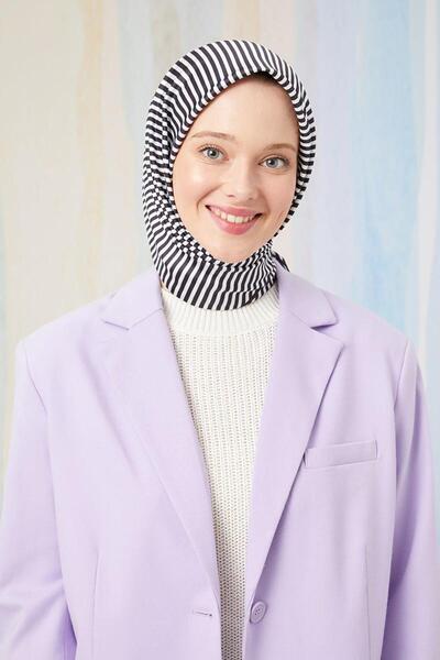 Levidor Μαύρο ριγέ ψηφιακό κασκόλ από τυλιχτό ύφασμα