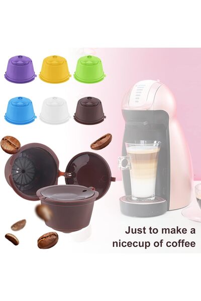 Generic Reusable Coffee Capsules for Nescafe Dolce Gusto - Pack of 6 with Brush & Measuring Spoon (Polypropy
