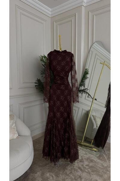 DRAT AMASYE Mermaid evening dress in brown lace