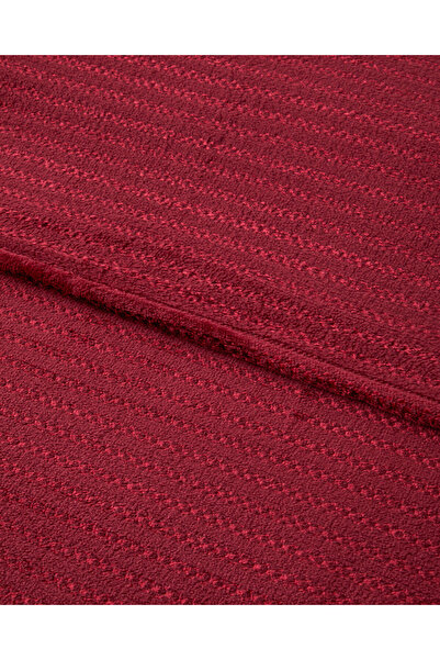 English Home Shiny Lines Floşlu Supersoft Single Blanket 150X200 cm Dark Red