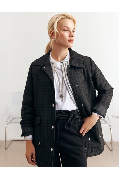 KYR Wide Collar Quilted Jacket Black