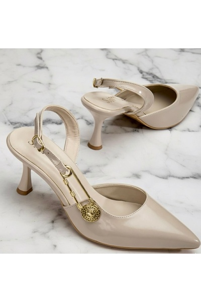 AUREA MILANO Stylish Design Side Buckle Detail Open Back Pointed Toe Casual Heeled Shoes