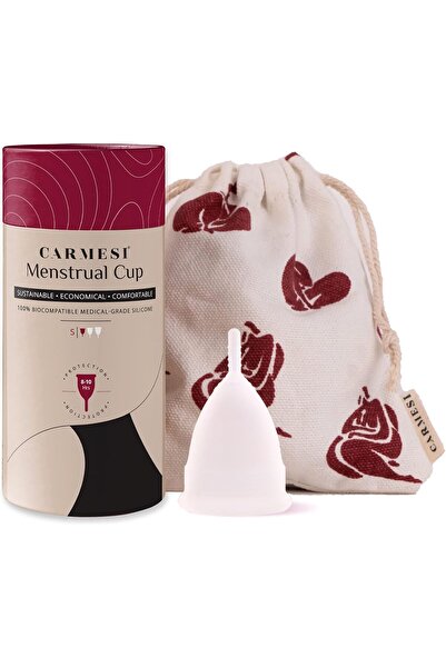 Carmesi كأس حيض قابل لإعادة الاستخدام للنساء - صغير - سيليكون طبي، أبيض