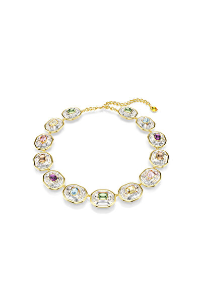 Swarovski Chroma Tennis kolye, Sekizgen kesim, Çok renkli, Altın rengi kaplama