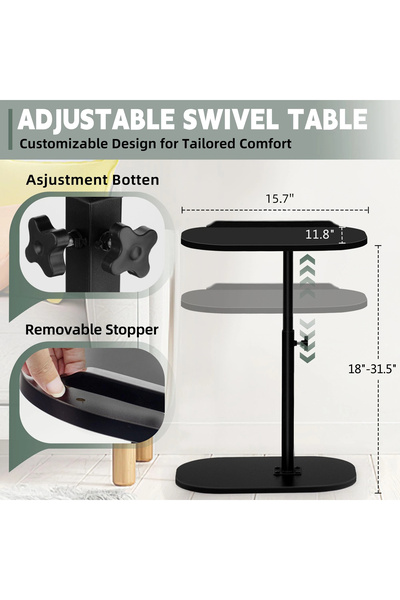 Enjoylifeme End Table, C-Shaped Small Side Table, Adjustable Height 360°Swivel Couch Tables