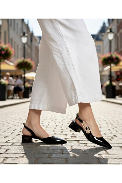 AUREA MILANO Stylish Design Side Buckle Detail Open Back Pointed Toe Casual Heeled Shoes