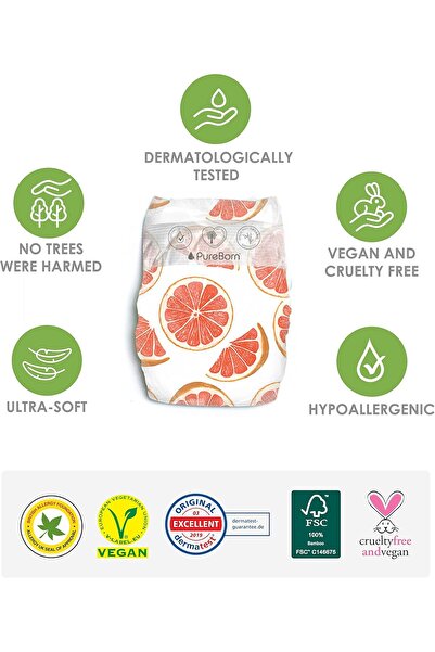 PUREBORN Organic Bamboo Disposable Baby Diapers, Size 3 (5.5-8 kg) - 56 pcs