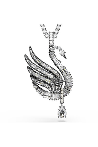 Swarovski Swan Kolye ve broş, Kuğu, Beyaz, Rutenyum kaplama