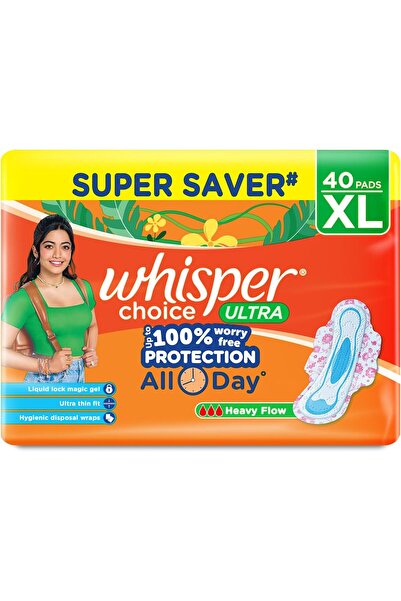 Whisper فوط صحية نسائية من تشويس بأجنحة، مقاس XL، 40 فوطة