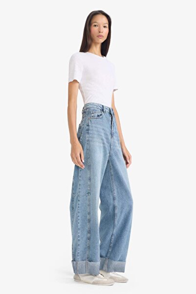 DeFacto Barrel Fit High Waist Long Jean Washed Pants G3361Ax25Wn