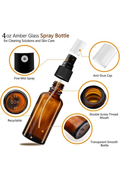 SYOSI Glass Spray Bottles, 4oz Amber, Leak-Proof Travel Refillable (2 Pack)