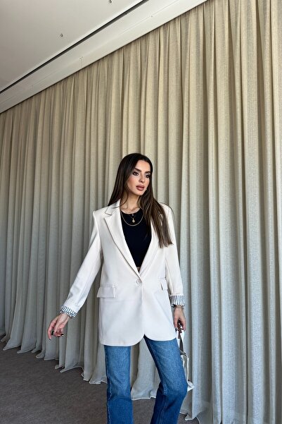 MAT Collection Kadın Bej Düğmeli Astarlı Blazer Ceket
