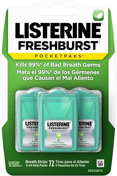 Listerine Freshburst Pocketpaks Breath Strips, Mint, 3 x 24 Strips