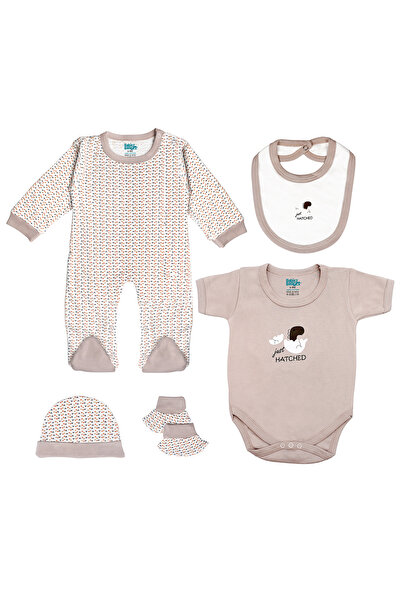 Babies Basic 5 piece Sets include Bib, Romper, Mittens, Cap and Sleepsuit, 9-12 Months , Beige