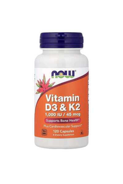 Now Foods Vitamin D3+K2 فيتامين د3 وك2، 120 كبسولة