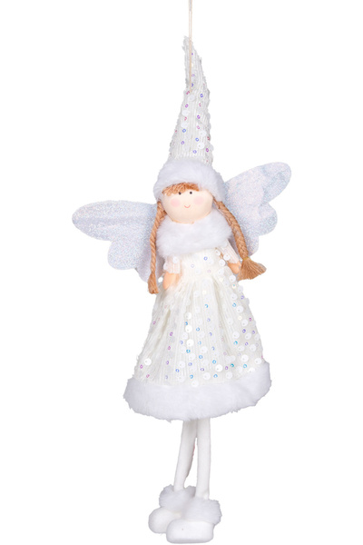 Herdekora Χριστουγεννιάτικο στολίδι, με φιγούρα νεράιδας, λευκό λαμέ - 18x45 cm