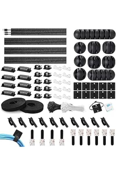 COOYA 273 Pcs Cable Management Organizer Kit,Useful for Power Cord, USB Cable, TV Cable, PC
