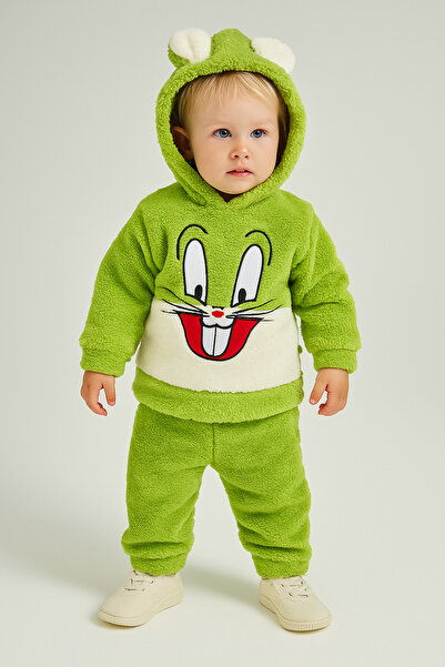 Arı Bebe Unisex Baby Welsoft Hooded Rabbit Embroidered Tracksuit Set