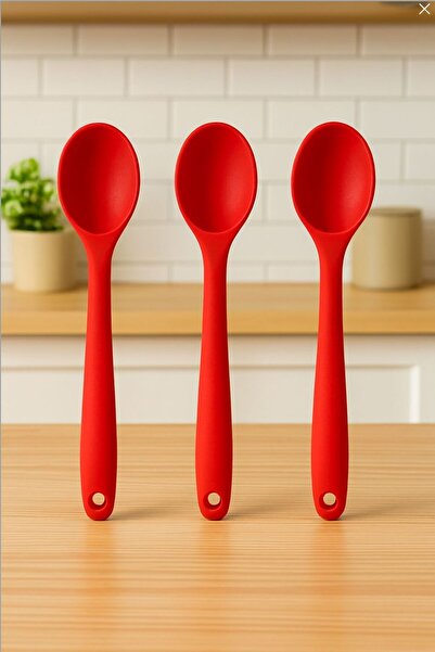 TARIK HOME 3-Piece Silicone Spoon Set, 20cm Short Deep Spoon, Hard Tip, Fireproof, Non-Stick, Heat Resistant