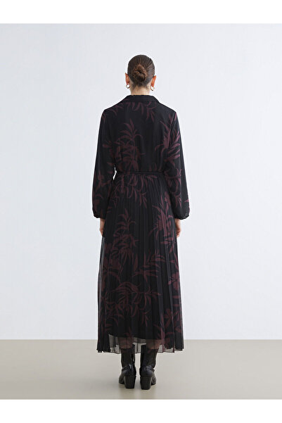 LC Waikiki Peak New Season Shirt Collar Floral Pleated Chiffon Dress