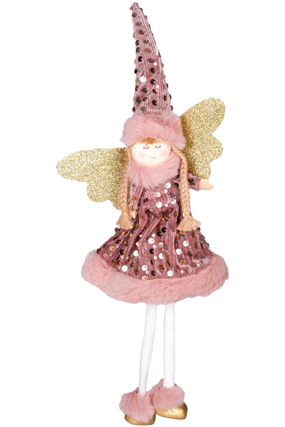 Herdekora Ornament de Crăciun, cu figurină de zână, roz coral - 18x45 cm