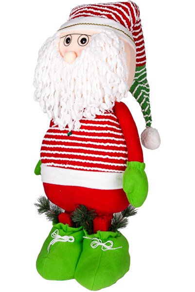 Herdekora Christmas Ornament, Santa Claus, Red-Green - with Extendable Legs, Stripes, Rope Beard, Pine Ornament Detail, 180