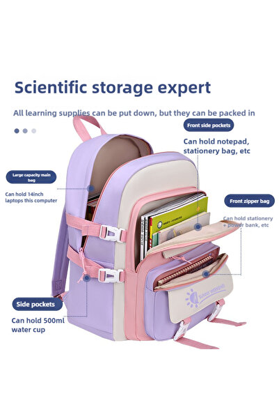 DOMEET Girl's School Backpack Waterproof Book Bag with Compartments and Doll Pendant for Teen Girl Kid Stud