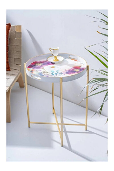 ACAR FLK7980 Çiçek Desenli Çıkarılabilir Tepsili Sehpa