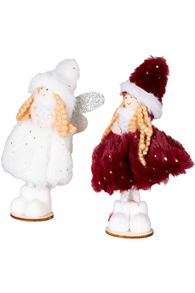 Herdekora Christmas Ornament, Fairy Figure, Red-White - Standing, Wooden Base, Gold Polka Dot Dress, S