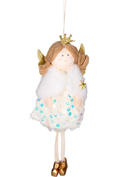 Herdekora Χριστουγεννιάτικο στολίδι, με φιγούρα νεράιδας, χρυσό-λευκό - 9x19 εκ.