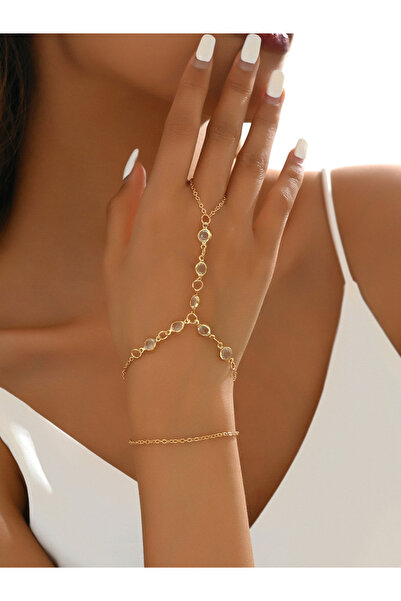 Take Two By Styli Gold Tone Hand Chain Ring Bracelet
