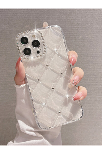 Take Two By Styli Transparent Diamond Grid Embellished iPhone Case