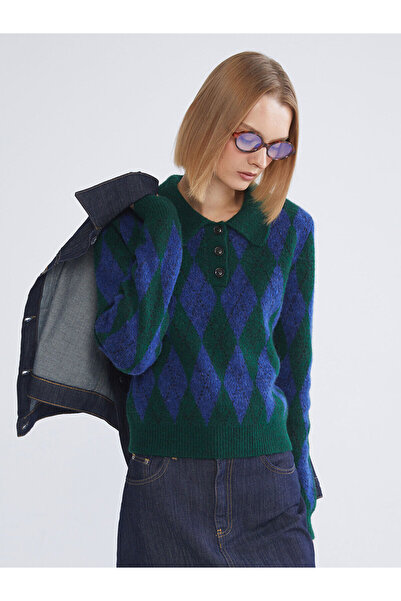 LC Waikiki Polo Yaka Baklava Desenli Kadın Triko Kazak