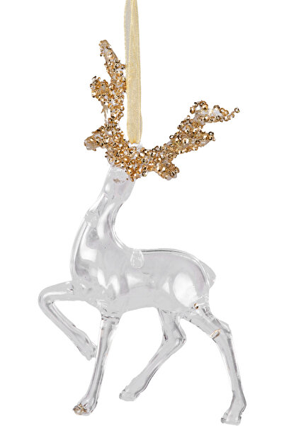 Herdekora زينة عيد الميلاد، غزال، ذهبي شفاف - معلق، زجاج أكريليك، بقرون لامعة...
