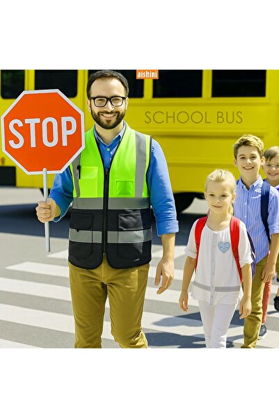 Aishini Reflective Safety Vest SV2, 5 Pockets & Zipper, High Visibility, One Size