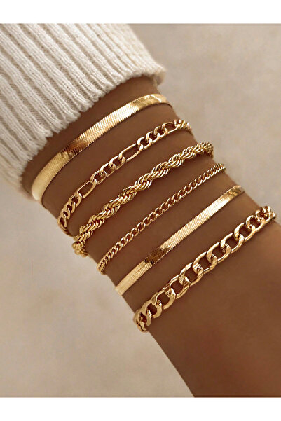 Take Two By Styli مجموعة من 6 أساور مزخرفة بسلسلة مسطحة