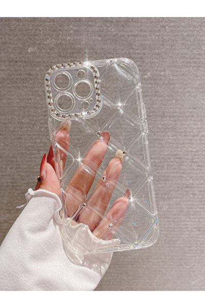 Take Two By Styli Transparent Diamond Grid Embellished iPhone Case