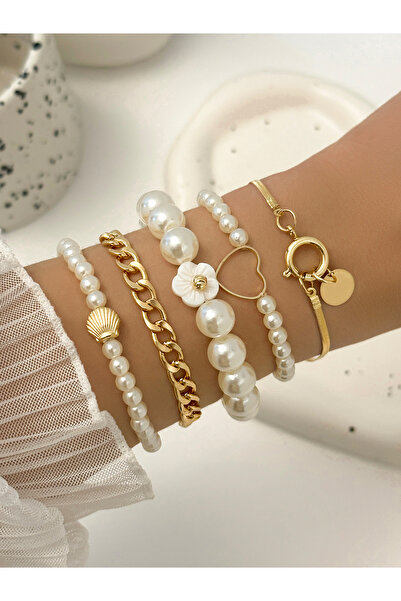 Take Two By Styli Set of 5 - Faux Pearl Decor Bracelets