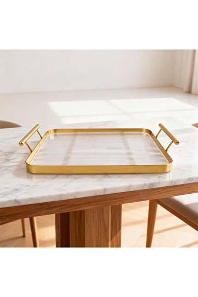 Generic Gold iron serving tray with acrylic base, rectangular, 30 x 22 cm