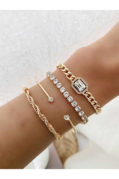 Take Two By Styli مجموعة من 4 أساور ذهبية مزينة بأحجار الراين