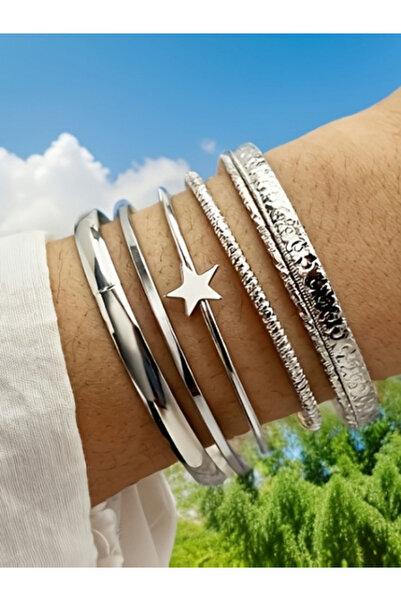 Take Two By Styli مجموعة من 6 أساور فضية متنوعة