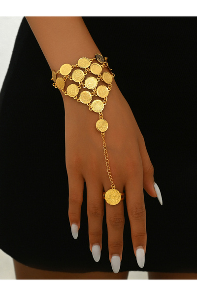 Take Two By Styli سوار على شكل سلسلة يد من العملات الذهبية