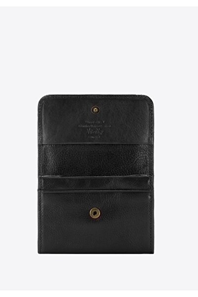 Wittchen Women's Small Leather Wallet with Snap, Black and Gold, Leather