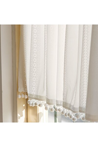 DOMEET Boho Tassel Crochet Curtains for Kitchen Living Room Vintage Rod Pocket Bohemian Curtains Geometry