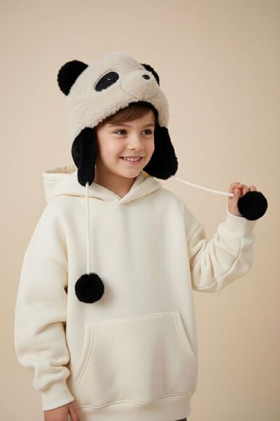 Minigimin Cicileri My Little One's Cute Boy's Headphones with Panda Fur Ears - Beige