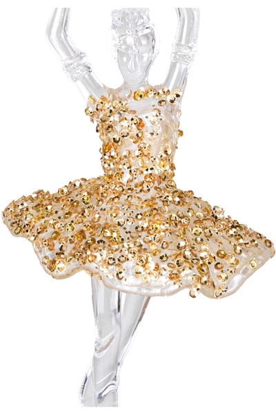 Herdekora Christmas Ornament, Ballerina, Transparent-Gold - Hanging, Acrylic Glass, Sequined Skirt, 8X17 cm
