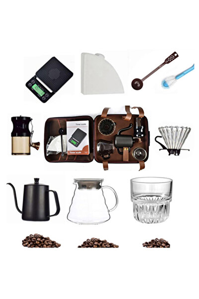 EHOME طقم قهوة V60، يشمل: مقياس قهوة، مطحنة، غلاية سكب، فلاتر ورقية، كوب جداري