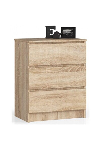 Akord Furniture Factory Chest of drawers, laminated board, 3 drawers, Sonoma oak, 60x40x77 cm